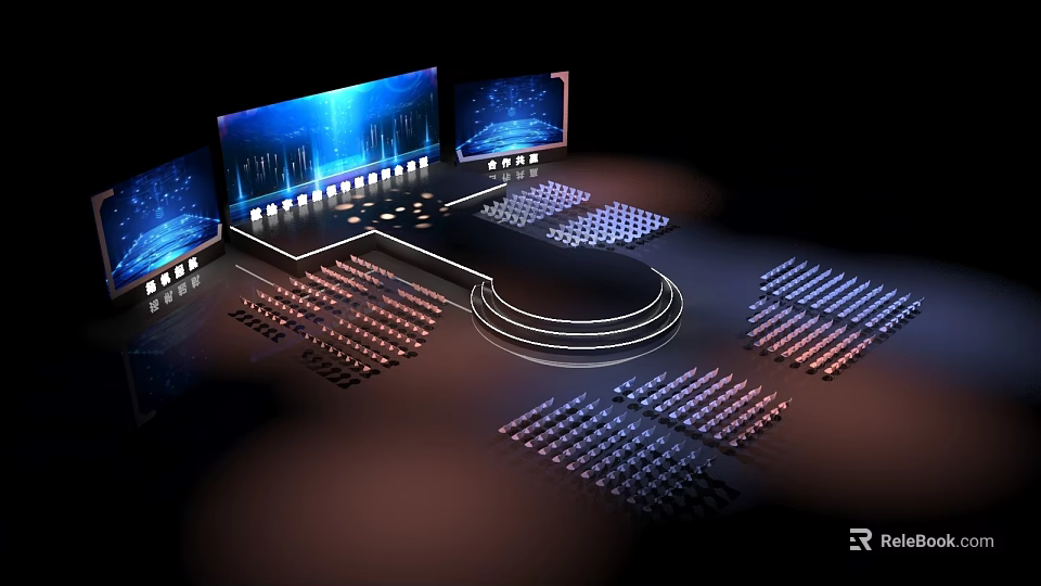 Futuristic Control Room Setup With Multiple Screens And Data Display Panels 3d model 
