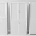 Three Modern White Storage Cabinets With Glass Doors And Multiple Shelves 3d model