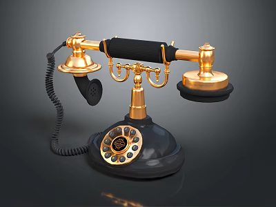 Vintage Gold And Black Telephone With Rotary Dial And Coiled Cord Design 3d model