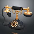 Vintage Gold And Black Telephone With Rotary Dial And Coiled Cord Design
