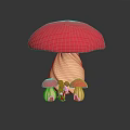 Cartoon Style Mushroom Figurine Featuring Red Cap Light Stem And Base Accents
