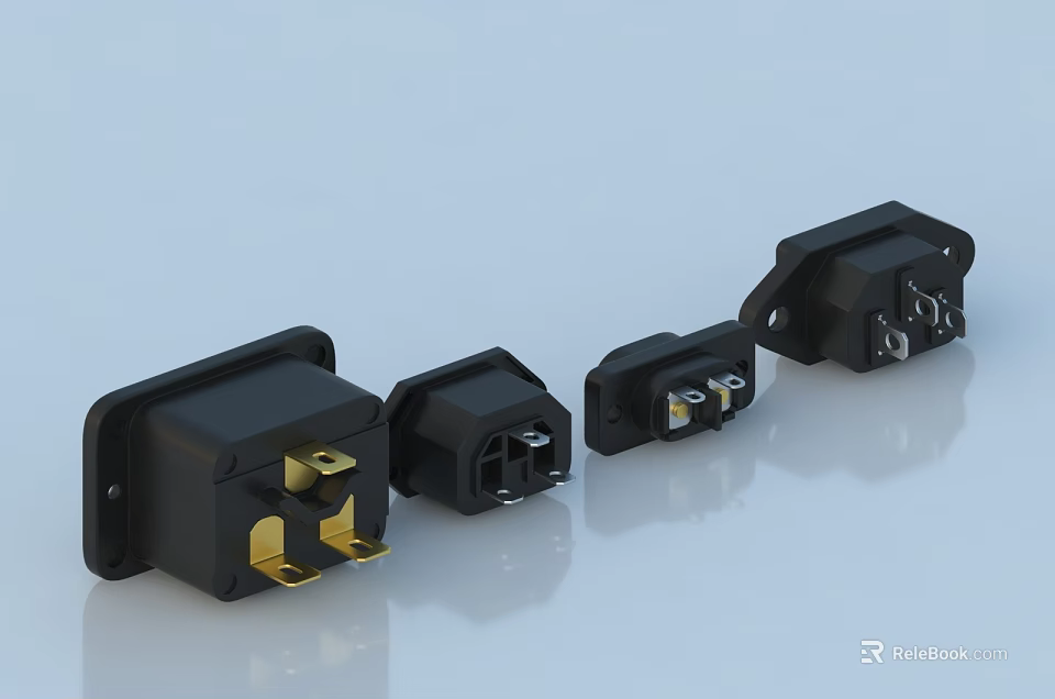 Various Black Switch Panels Featuring Different Socket Interfaces And Modern Design 3d model 