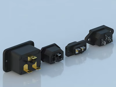 Various Black Switch Panels Featuring Different Socket Interfaces And Modern Design 3d model