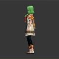 3D Anime Character Model With Green Hair Red Top White Dress And Green Pants