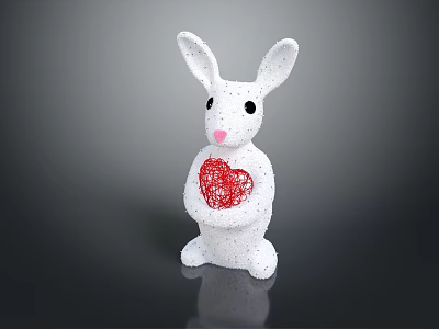 White Sparkling Rabbit Doll Holding Woven Red Heart on Dark Background 3d model