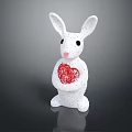 White Sparkling Rabbit Doll Holding Woven Red Heart on Dark Background