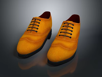 Classic Yellow Leather Lace Up Shoes With Black Sole And Smooth Surface Finish 3d model