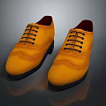 Classic Yellow Leather Lace Up Shoes With Black Sole And Smooth Surface Finish