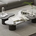 Minimalist Irregular Marble Coffee Table With Open Book Green Plant And Side Table