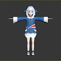 Cute Child In Shark Themed Blue And White Hoodie With Arms Outstretched And Shark Details