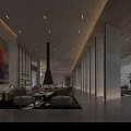 Modern Luxury Residential Sales Office Lobby With Abstract Metal Sculpture And Sleek Marble Interior Design