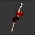 Little Girl In Red Dress With Horned Headdress Dancing Gracefully Against Gray Background