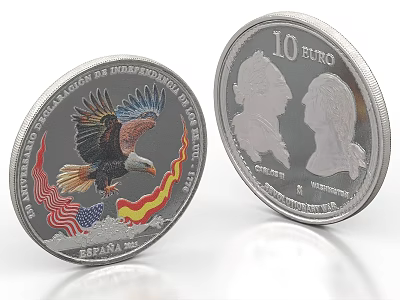 Silver Commemorative Coins With Eagle Design And 10 Euro Portrait Side 3d model