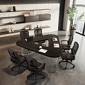 Modern Conference Room Interior With Dark Table Transparent Legs Black Office Chairs Bookshelf Green Plant