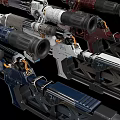 Futuristic Sci Fi Firearms With Mechanical Details And Varied Color Designs
