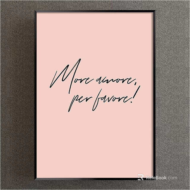Handwritten More Amore Per Favor Quote On Pink Background Wall Art 3d model 