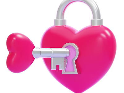 Pink Heart Shaped Padlock Decorative Ornament Set with Heart Key Inserted Design 3d model