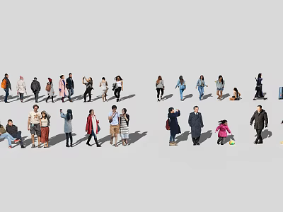 Group of People with Various Poses Different Clothing Styles Standing Walking Interacting 3d model