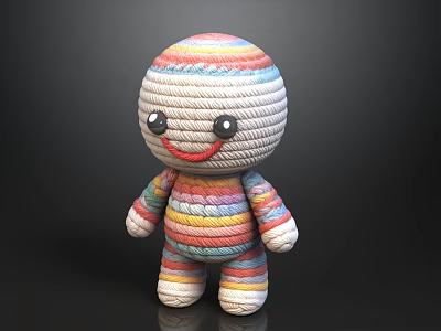 Cute Knitted Doll With Colorful Stripes Smiling Face And Black Eyes 3d model