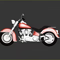 Red and White Cruiser Motorcycle With Black Leather Seat Chrome Details And Glossy Surface Reflection