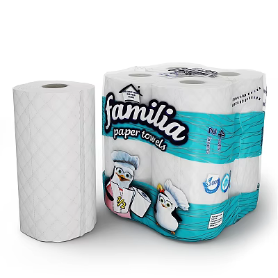Familia Family Pack Absorbent Paper Towels Kitchen Rolls With Chef Penguin Design 3d model
