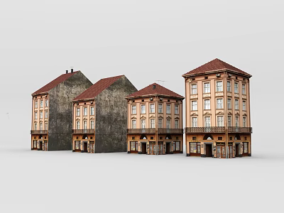 Traditional European Style Buildings With Red Roofs Multi Storey Facades And Classic Windows 3d model