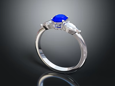 Elegant Fashion Ring Featuring Central Blue Sapphire And Diamond Accents On Silver Metal Band 3d model