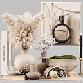 Modern Decorative Ornament Combination with Pampas Grass Ceramic Vases Moss and Candle Holders for Home