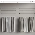 Pleated Curtain Panels In Gray And Beige With Metal And Wooden Rods