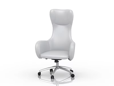 Modern White Leather Office Chair With High Backrest Armrests Black Wheels And Metal Base 3d model