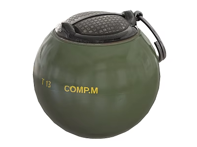 Green Tactical Military Grenade With T.T3 COMP.M Marking And Spherical Design 3d model