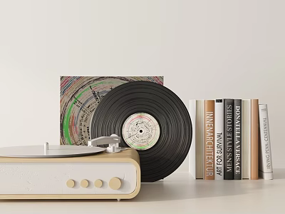HiFi Headphones and Speakers with Vintage Record Player Vinyl Record and Books 3d model