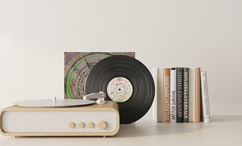 Modern record player book record player ornaments combination 3d model