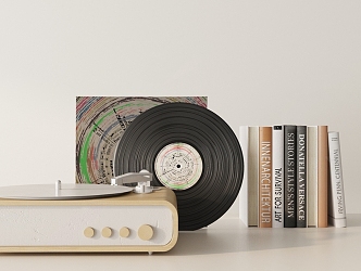 Modern record player book record player ornaments combination 3d model