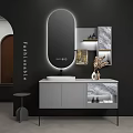 Modern Bathroom Vanity With Orange Cabinet Backlit Mirror And Marble Accents