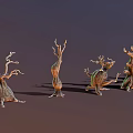 3D Rendered Unique Wood Stone Sculptures With Twisted Trunks And Green Sheen