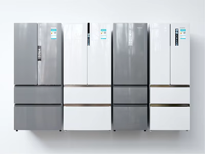 Modern Refrigerators Showcased in Silver and White with Sleek Design for Home Kitchens 3d model