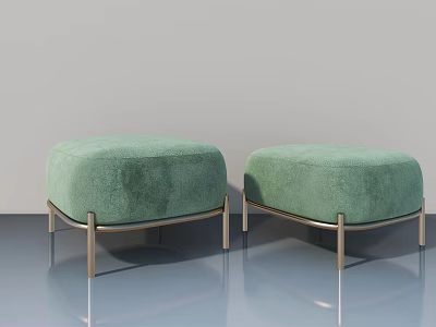 Green Round Ottomans with Metal Legs on Reflective Floor and Gray Background 3d model