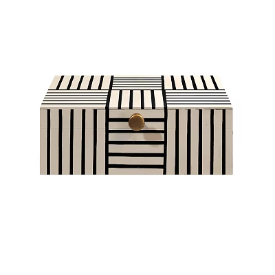 Black And White Striped Decorative Storage Box With Gold Knob Design 3d model