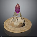 Faceted Pink Gemstone Display On Golden Decorative Base With Circular Platform And Ornamental Details