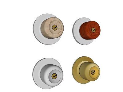Assorted Door Knobs With Wooden Gold And White Finishes And Round Design 3d model