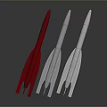 Three Different Colored Rocket Weapons Red White Silver On Gray Background With Reflections