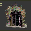Lush Green Plants Surrounding Black Archway With Fresh Leaves And White Base