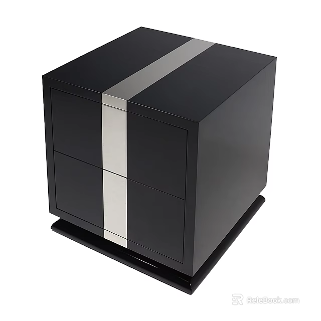 Modern Black Storage Cabinet With Silver Stripe Accent And Drawer Design 3d model 