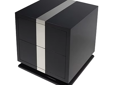 Modern Black Storage Cabinet With Silver Stripe Accent And Drawer Design 3d model