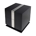 Modern Black Storage Cabinet With Silver Stripe Accent And Drawer Design