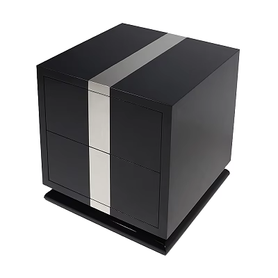 Modern Black Storage Cabinet With Silver Stripe Accent And Drawer Design 3d model