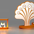 Modern Decorative Display With Tree Shaped Structure Circular Labels Orange Showcase And Heart Design Elements 3d model