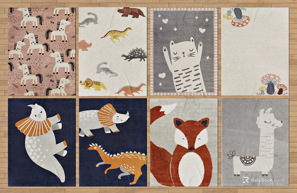 Colorful Square Rugs With Cute Animal Designs For Kids Bedroom Home Decor 3d model 