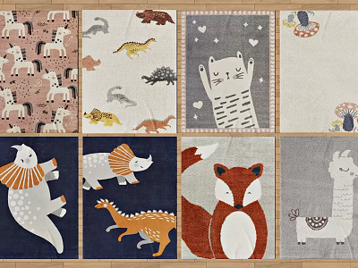 Colorful Square Rugs With Cute Animal Designs For Kids Bedroom Home Decor 3d model